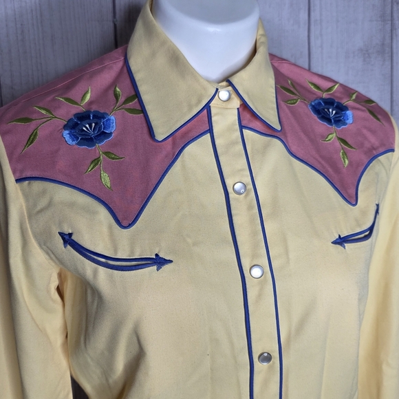 VTG Manuel Exclusive Clothier Pearl Snap Western Shirt w Embroidered Flowers, S - Picture 2 of 10